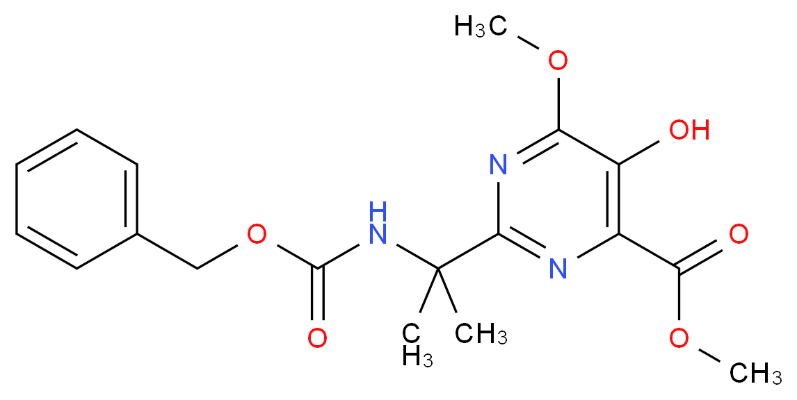 methyl 2-(2-{[(benzyloxy)carbonyl]amino}propan-2-yl)-5-hydroxy-6-methoxypyrimidine-4-carboxylate_分子结构_CAS_1159977-42-0