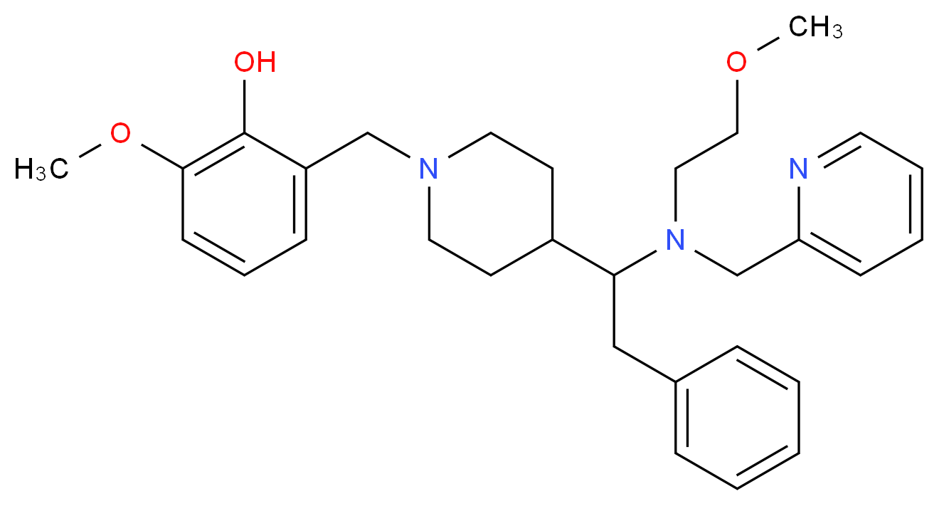 2-methoxy-6-[(4-{1-[(2-methoxyethyl)(2-pyridinylmethyl)amino]-2-phenylethyl}-1-piperidinyl)methyl]phenol_分子结构_CAS_)