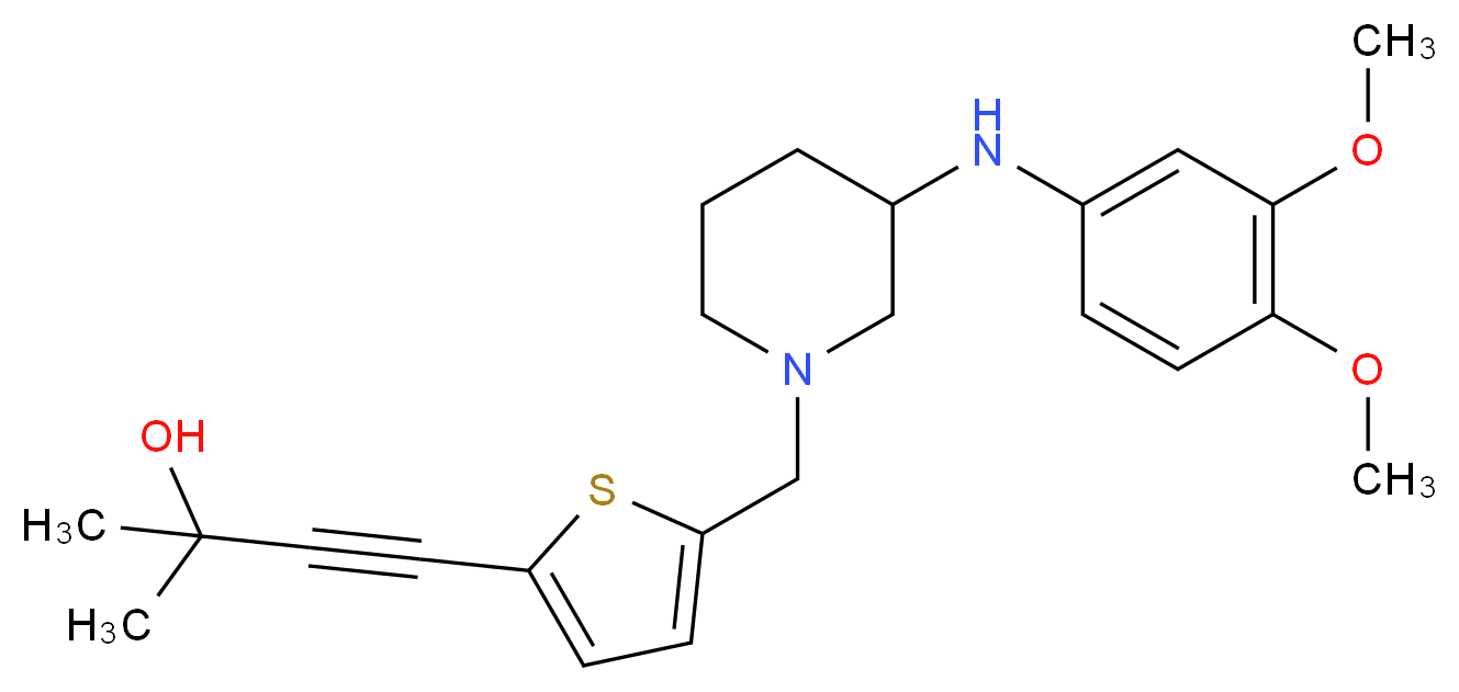 4-[5-({3-[(3,4-dimethoxyphenyl)amino]-1-piperidinyl}methyl)-2-thienyl]-2-methyl-3-butyn-2-ol_分子结构_CAS_)
