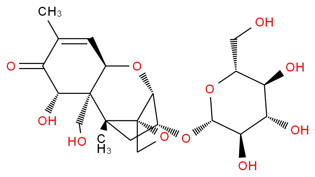 (1'R,2S,2'R,3'S,7'R,9'R,10'R)-3'-hydroxy-2'-(hydroxymethyl)-1',5'-dimethyl-10'-{[(2R,3R,4S,5S,6R)-3,4,5-trihydroxy-6-(hydroxymethyl)oxan-2-yl]oxy}-8'-oxaspiro[oxirane-2,12'-tricyclo[7.2.1.0<sup>2</sup>,<sup>7</sup>]dodecan]-5'-en-4'-one_分子结构_CAS_131180-21-7