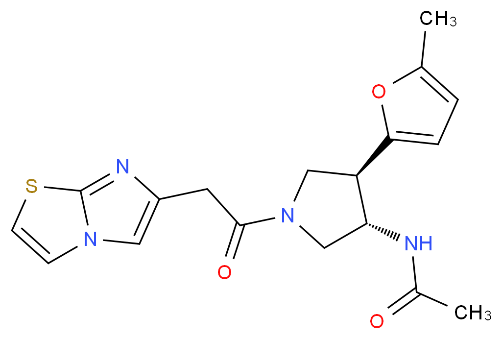 N-[(3S*,4R*)-1-(imidazo[2,1-b][1,3]thiazol-6-ylacetyl)-4-(5-methyl-2-furyl)pyrrolidin-3-yl]acetamide_分子结构_CAS_)