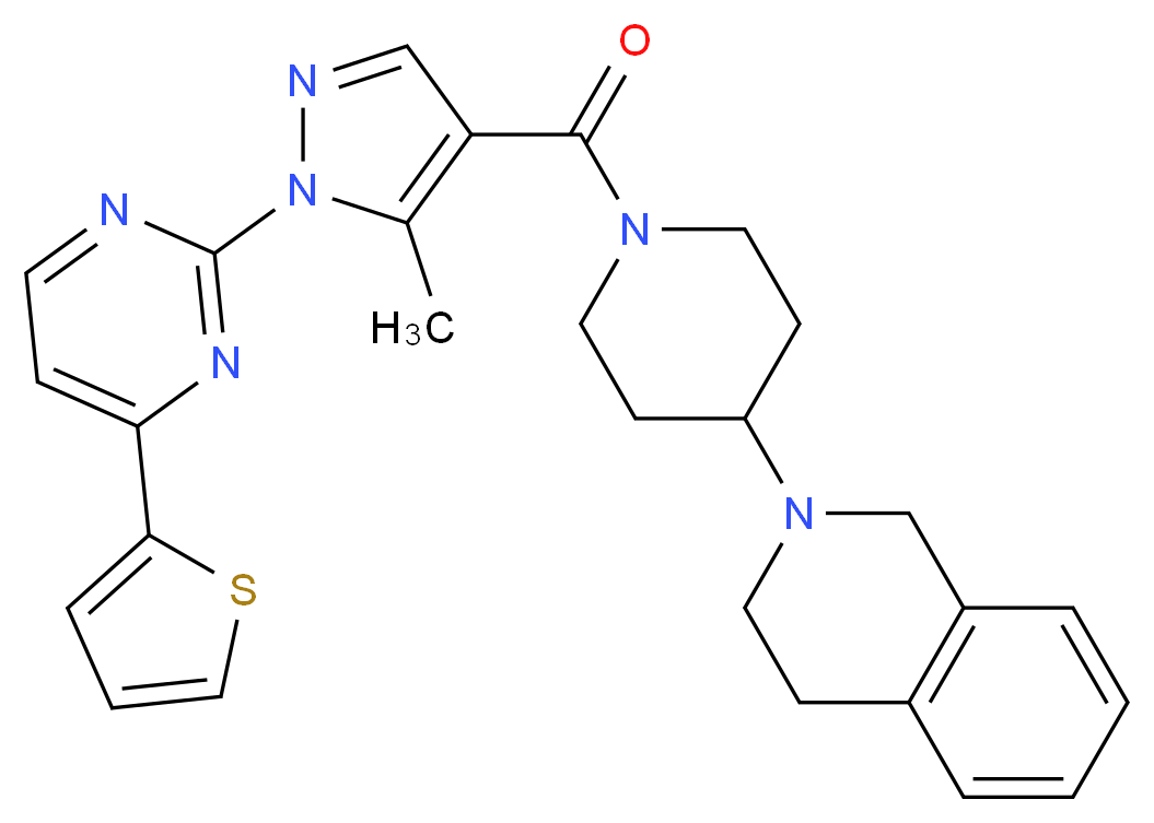 2-[1-({5-methyl-1-[4-(2-thienyl)-2-pyrimidinyl]-1H-pyrazol-4-yl}carbonyl)-4-piperidinyl]-1,2,3,4-tetrahydroisoquinoline_分子结构_CAS_)