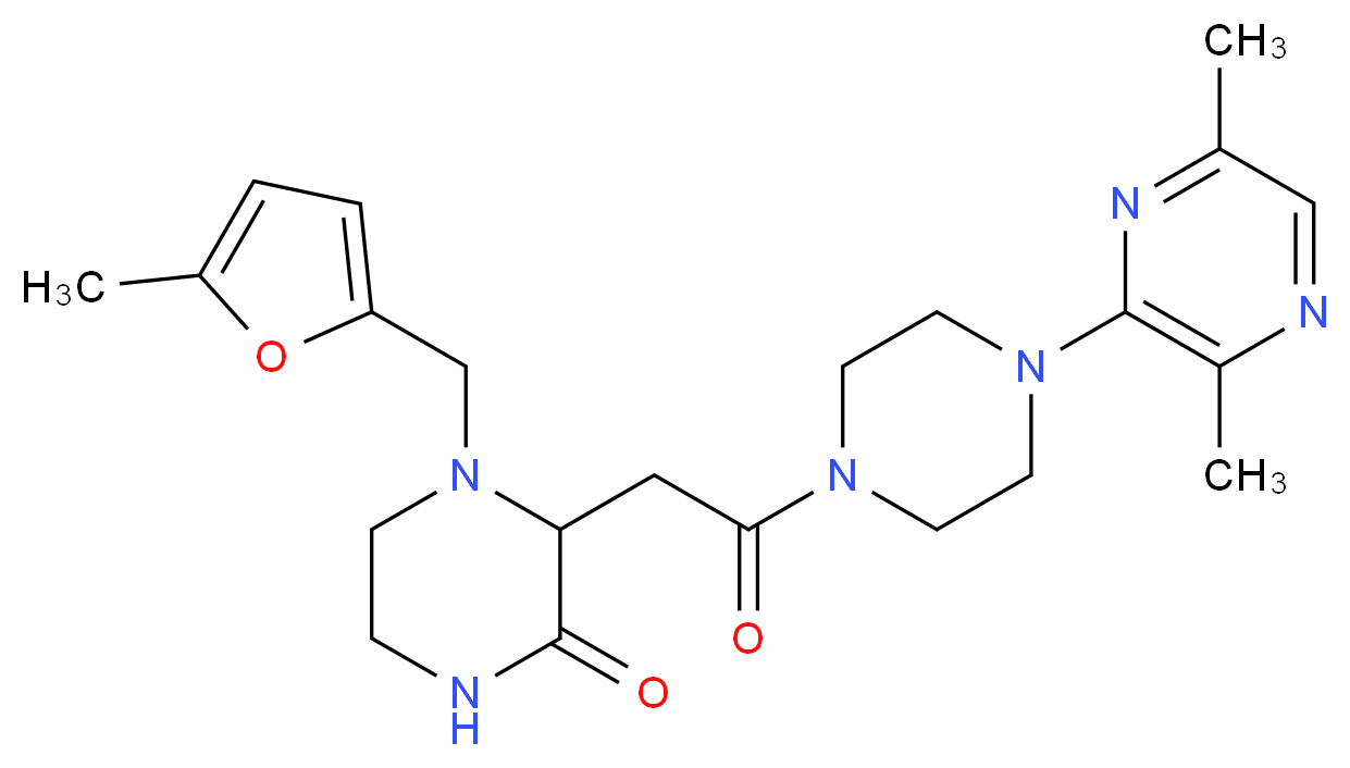 3-{2-[4-(3,6-dimethyl-2-pyrazinyl)-1-piperazinyl]-2-oxoethyl}-4-[(5-methyl-2-furyl)methyl]-2-piperazinone_分子结构_CAS_)