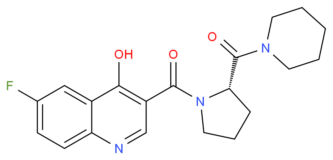 6-fluoro-3-{[(2S)-2-(piperidin-1-ylcarbonyl)pyrrolidin-1-yl]carbonyl}quinolin-4-ol (non-preferred name)_分子结构_CAS_)