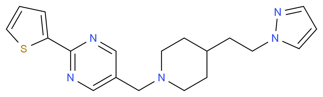 5-({4-[2-(1H-pyrazol-1-yl)ethyl]-1-piperidinyl}methyl)-2-(2-thienyl)pyrimidine_分子结构_CAS_)