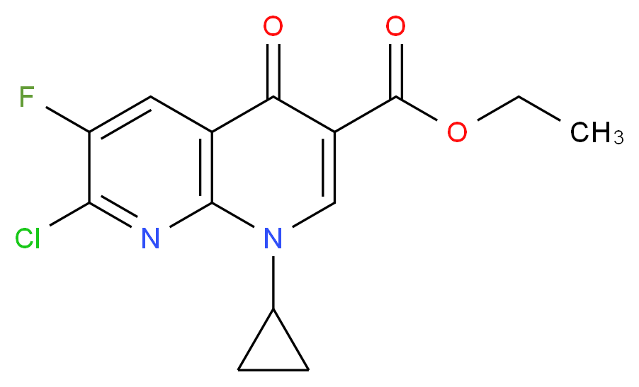 ethyl 7-chloro-1-cyclopropyl-6-fluoro-4-oxo-1,4-dihydro-1,8-naphthyridine-3-carboxylate_分子结构_CAS_96568-07-9