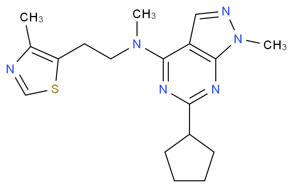 6-cyclopentyl-N,1-dimethyl-N-[2-(4-methyl-1,3-thiazol-5-yl)ethyl]-1H-pyrazolo[3,4-d]pyrimidin-4-amine_分子结构_CAS_)