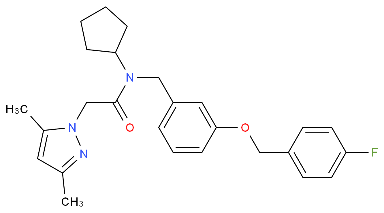 N-cyclopentyl-2-(3,5-dimethyl-1H-pyrazol-1-yl)-N-{3-[(4-fluorobenzyl)oxy]benzyl}acetamide_分子结构_CAS_)