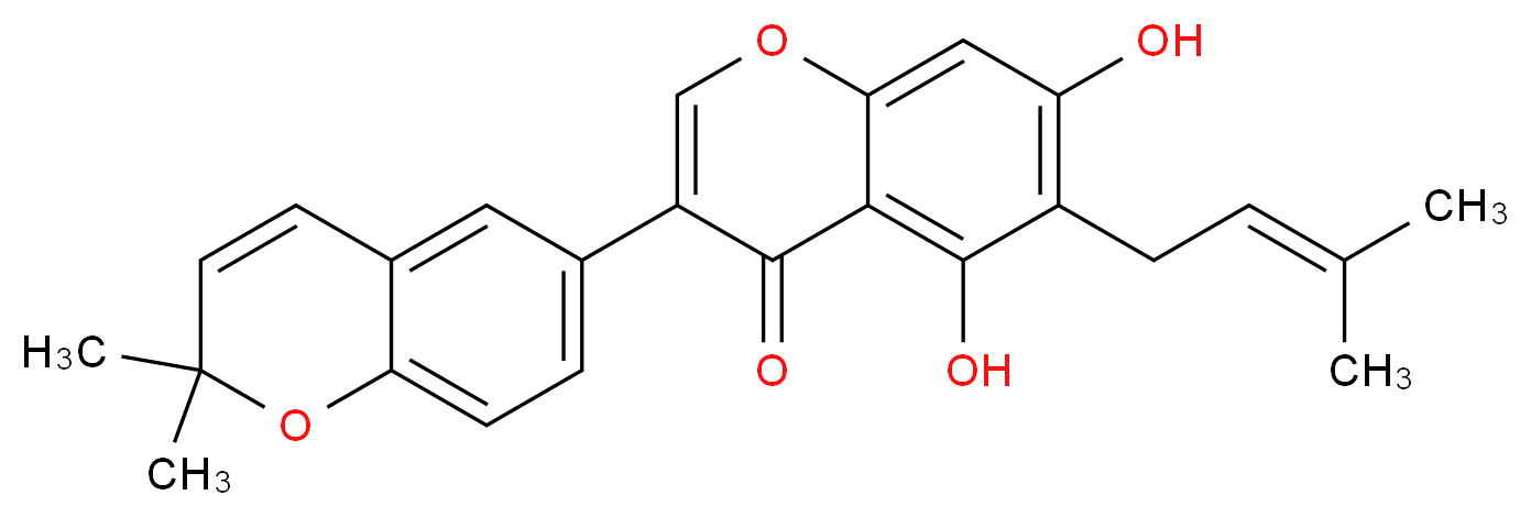 3-(2,2-dimethyl-2H-chromen-6-yl)-5,7-dihydroxy-6-(3-methylbut-2-en-1-yl)-4H-chromen-4-one_分子结构_CAS_121747-90-8