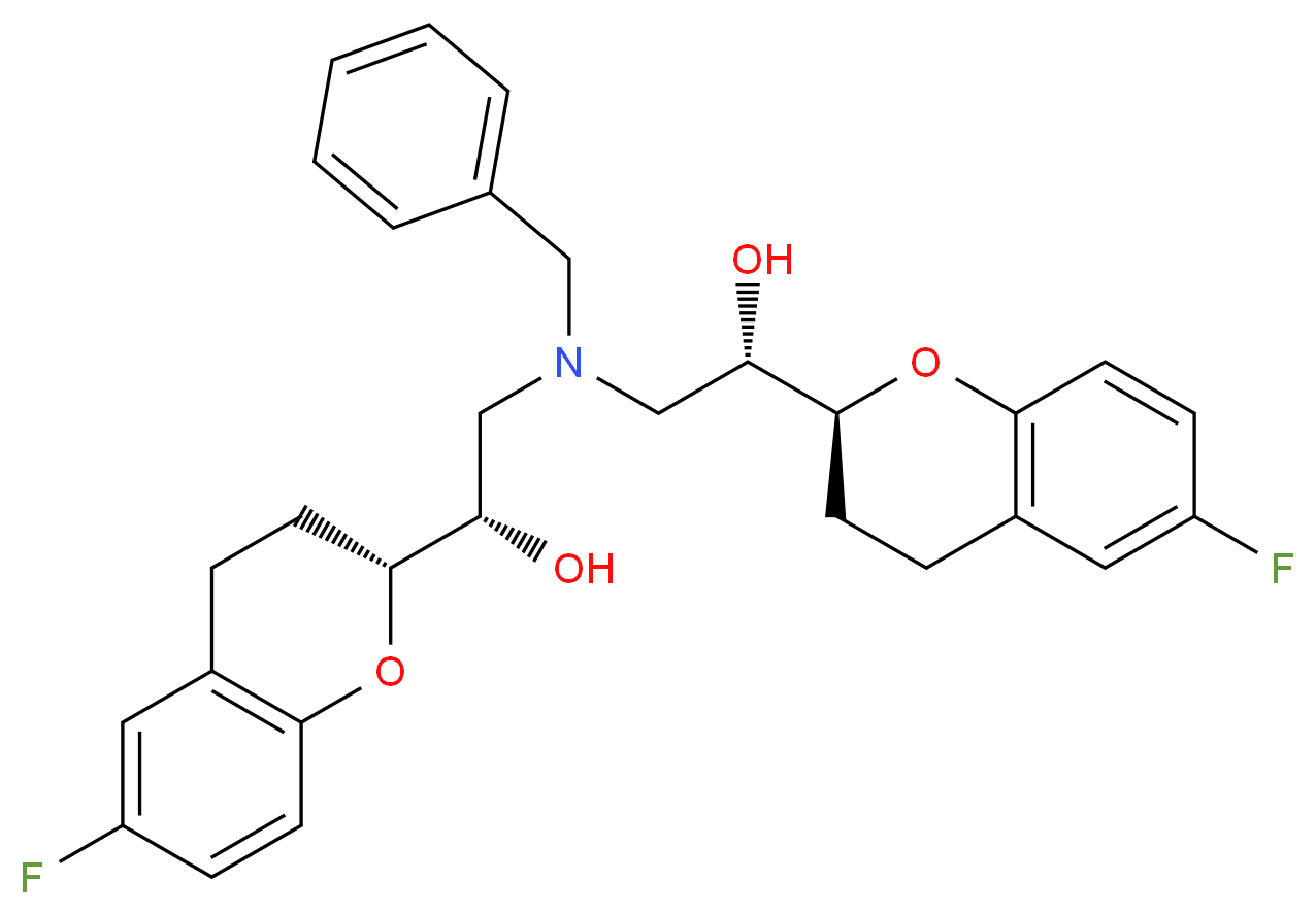 (1S)-2-{benzyl[(2S)-2-[(2S)-6-fluoro-3,4-dihydro-2H-1-benzopyran-2-yl]-2-hydroxyethyl]amino}-1-[(2R)-6-fluoro-3,4-dihydro-2H-1-benzopyran-2-yl]ethan-1-ol_分子结构_CAS_1199945-26-0