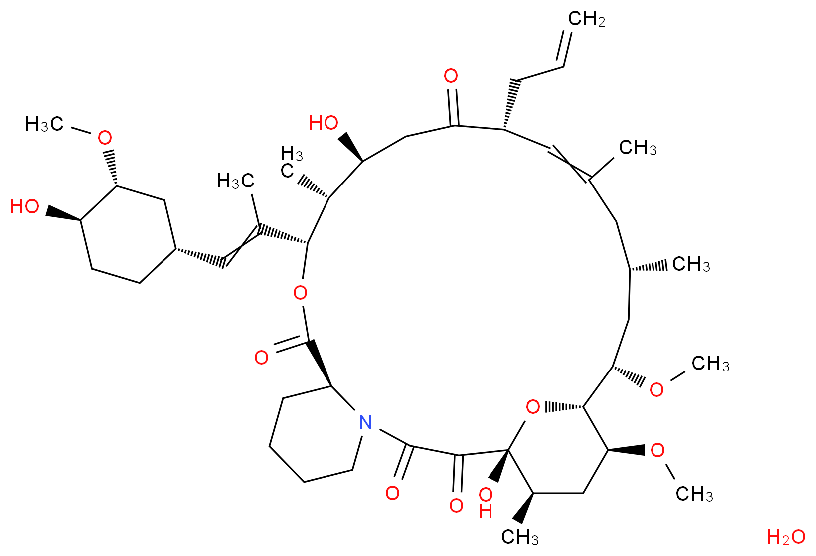 (1R,9S,12S,13R,14S,17R,21S,23S,24R,25S,27R)-1,14-dihydroxy-12-{1-[(1R,3R,4R)-4-hydroxy-3-methoxycyclohexyl]prop-1-en-2-yl}-23,25-dimethoxy-13,19,21,27-tetramethyl-17-(prop-2-en-1-yl)-11,28-dioxa-4-azatricyclo[22.3.1.0<sup>4</sup>,<sup>9</sup>]octacos-18-ene-2,3,10,16-tetrone hydrate_分子结构_CAS_109581-93-3