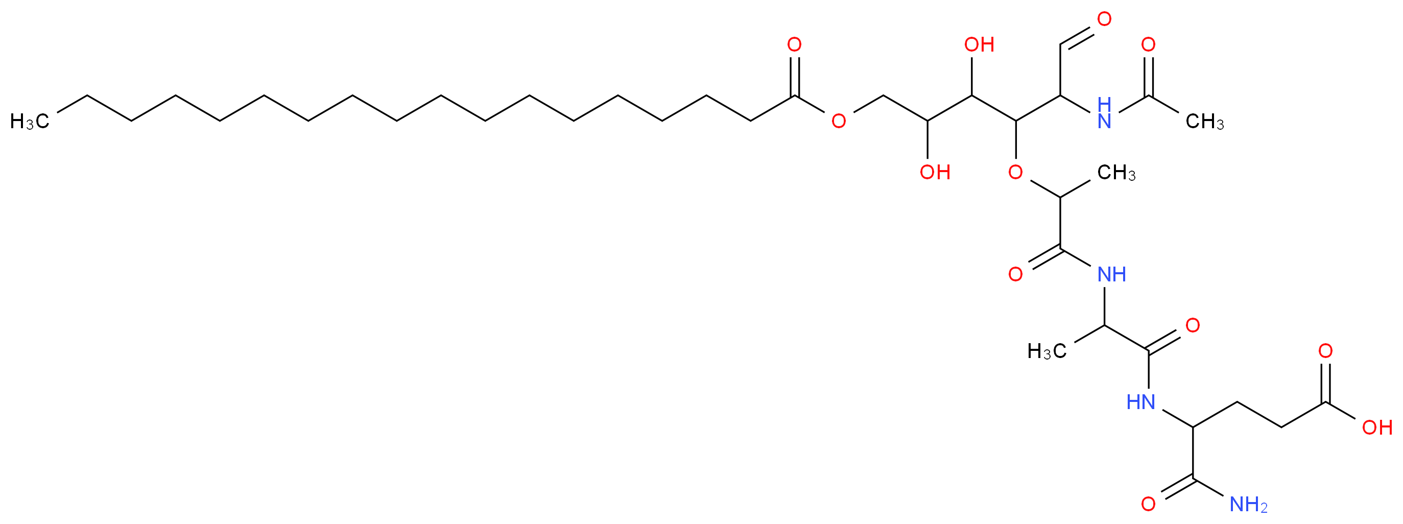 4-carbamoyl-4-[2-(2-{[2-acetamido-4,5-dihydroxy-6-(octadecanoyloxy)-1-oxohexan-3-yl]oxy}propanamido)propanamido]butanoic acid_分子结构_CAS_60398-08-5