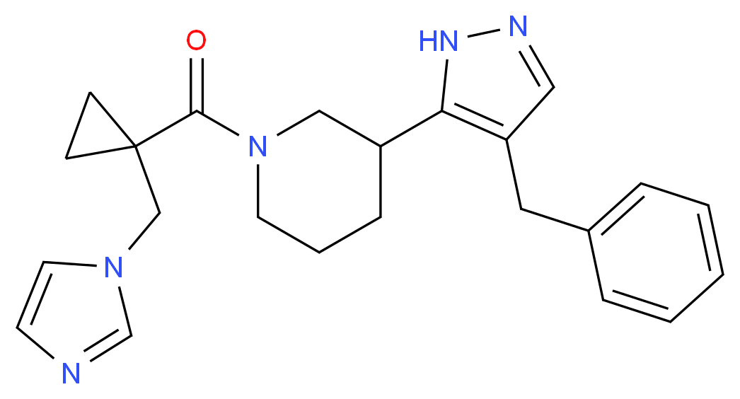 3-(4-benzyl-1H-pyrazol-5-yl)-1-{[1-(1H-imidazol-1-ylmethyl)cyclopropyl]carbonyl}piperidine_分子结构_CAS_)