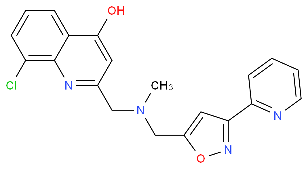 8-chloro-2-({methyl[(3-pyridin-2-ylisoxazol-5-yl)methyl]amino}methyl)quinolin-4-ol_分子结构_CAS_)