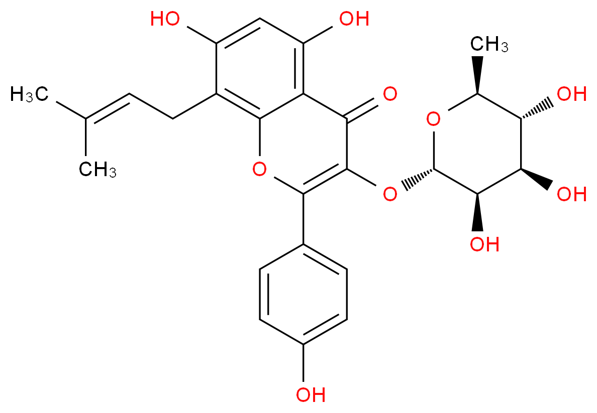5,7-dihydroxy-2-(4-hydroxyphenyl)-8-(3-methylbut-2-en-1-yl)-3-{[(2S,3R,4R,5R,6S)-3,4,5-trihydroxy-6-methyloxan-2-yl]oxy}-4H-chromen-4-one_分子结构_CAS_55395-07-8