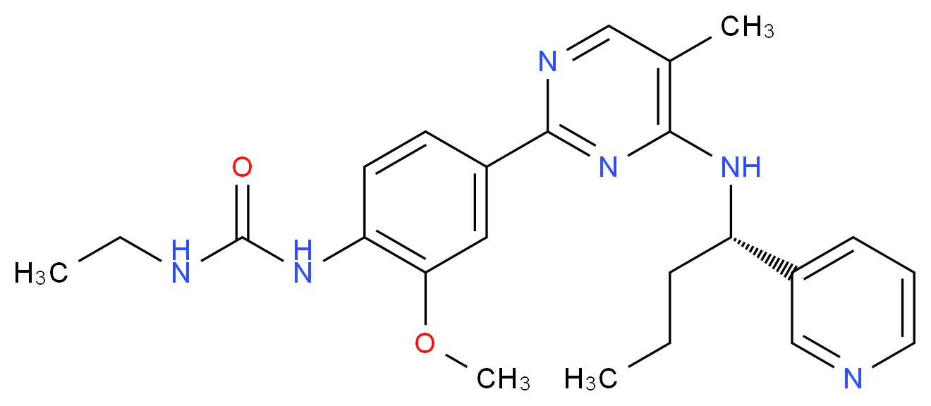 3-ethyl-1-[2-methoxy-4-(5-methyl-4-{[(1S)-1-(pyridin-3-yl)butyl]amino}pyrimidin-2-yl)phenyl]urea_分子结构_CAS_917111-44-5