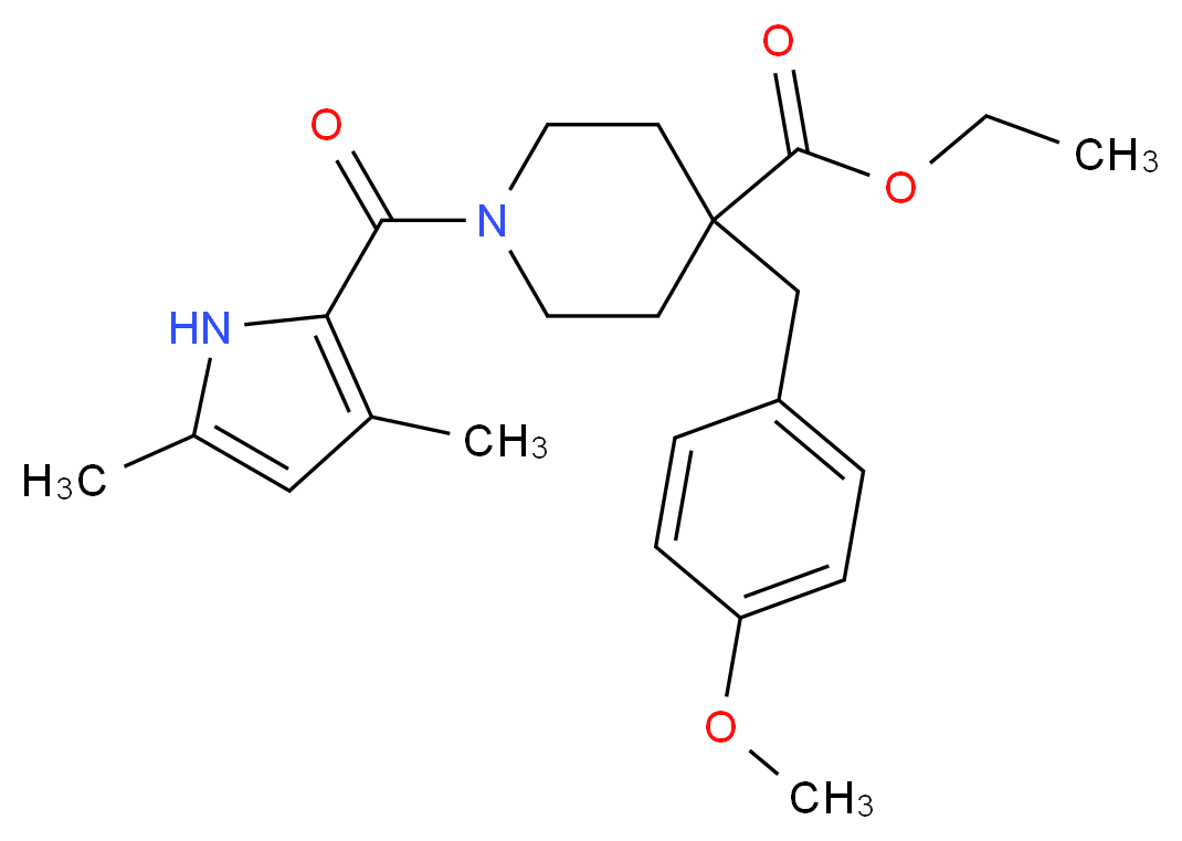 ethyl 1-[(3,5-dimethyl-1H-pyrrol-2-yl)carbonyl]-4-(4-methoxybenzyl)-4-piperidinecarboxylate_分子结构_CAS_)