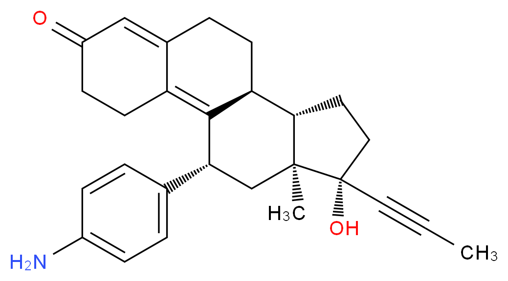 (10S,11S,14S,15S,17R)-17-(4-aminophenyl)-14-hydroxy-15-methyl-14-(prop-1-yn-1-yl)tetracyclo[8.7.0.0<sup>2</sup>,<sup>7</sup>.0<sup>1</sup><sup>1</sup>,<sup>1</sup><sup>5</sup>]heptadeca-1,6-dien-5-one_分子结构_CAS_104004-92-4