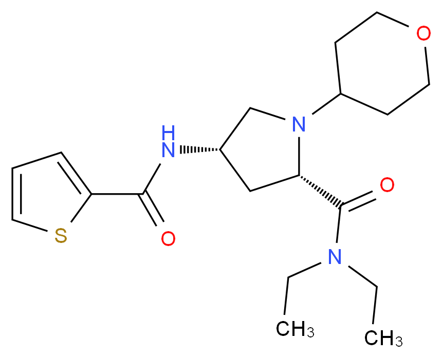 (4S)-N,N-diethyl-1-(tetrahydro-2H-pyran-4-yl)-4-[(2-thienylcarbonyl)amino]-L-prolinamide_分子结构_CAS_)
