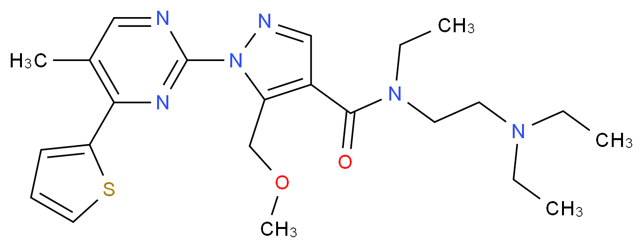N-[2-(diethylamino)ethyl]-N-ethyl-5-(methoxymethyl)-1-[5-methyl-4-(2-thienyl)-2-pyrimidinyl]-1H-pyrazole-4-carboxamide_分子结构_CAS_)