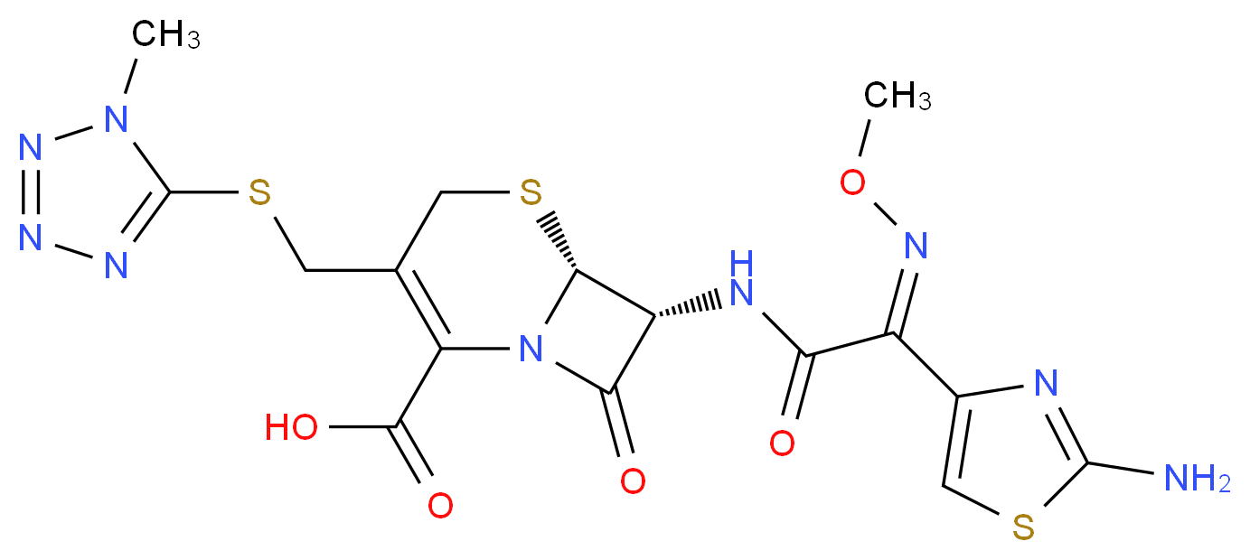 (6R,7R)-7-[(2Z)-2-(2-amino-1,3-thiazol-4-yl)-2-(methoxyimino)acetamido]-3-{[(1-methyl-1H-1,2,3,4-tetrazol-5-yl)sulfanyl]methyl}-8-oxo-5-thia-1-azabicyclo[4.2.0]oct-2-ene-2-carboxylic acid_分子结构_CAS_75738-58-8