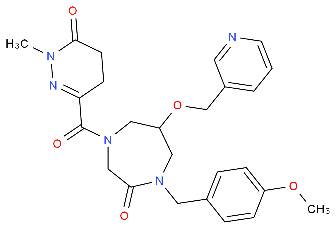 1-(4-methoxybenzyl)-4-[(1-methyl-6-oxo-1,4,5,6-tetrahydro-3-pyridazinyl)carbonyl]-6-(3-pyridinylmethoxy)-1,4-diazepan-2-one_分子结构_CAS_)