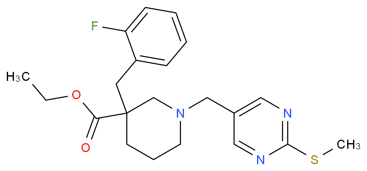 ethyl 3-(2-fluorobenzyl)-1-{[2-(methylthio)-5-pyrimidinyl]methyl}-3-piperidinecarboxylate_分子结构_CAS_)