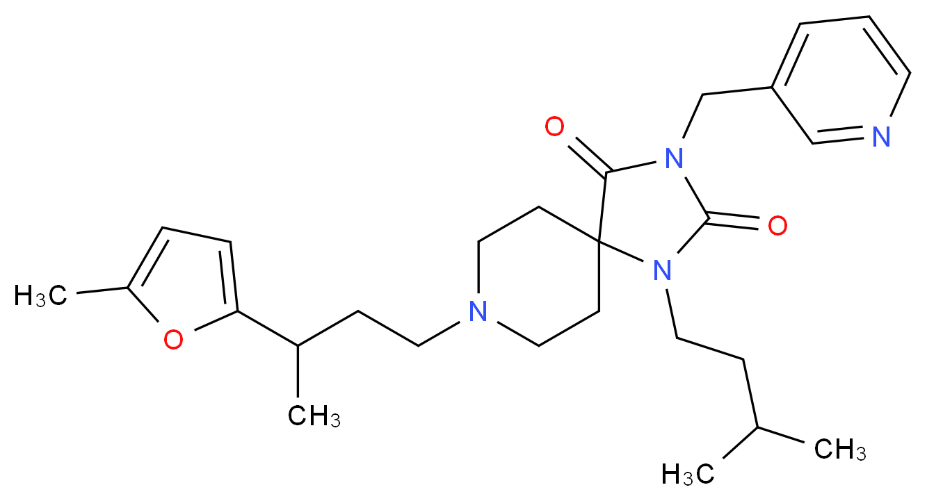 1-(3-methylbutyl)-8-[3-(5-methyl-2-furyl)butyl]-3-(3-pyridinylmethyl)-1,3,8-triazaspiro[4.5]decane-2,4-dione_分子结构_CAS_)