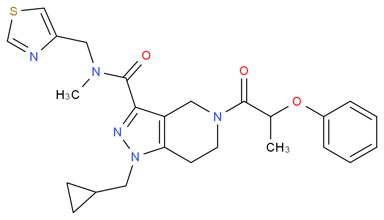 1-(cyclopropylmethyl)-N-methyl-5-(2-phenoxypropanoyl)-N-(1,3-thiazol-4-ylmethyl)-4,5,6,7-tetrahydro-1H-pyrazolo[4,3-c]pyridine-3-carboxamide_分子结构_CAS_)