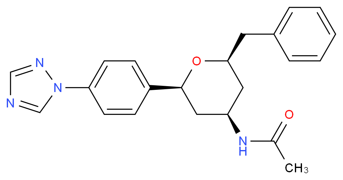 N-{(2S*,4R*,6S*)-2-benzyl-6-[4-(1H-1,2,4-triazol-1-yl)phenyl]tetrahydro-2H-pyran-4-yl}acetamide_分子结构_CAS_)