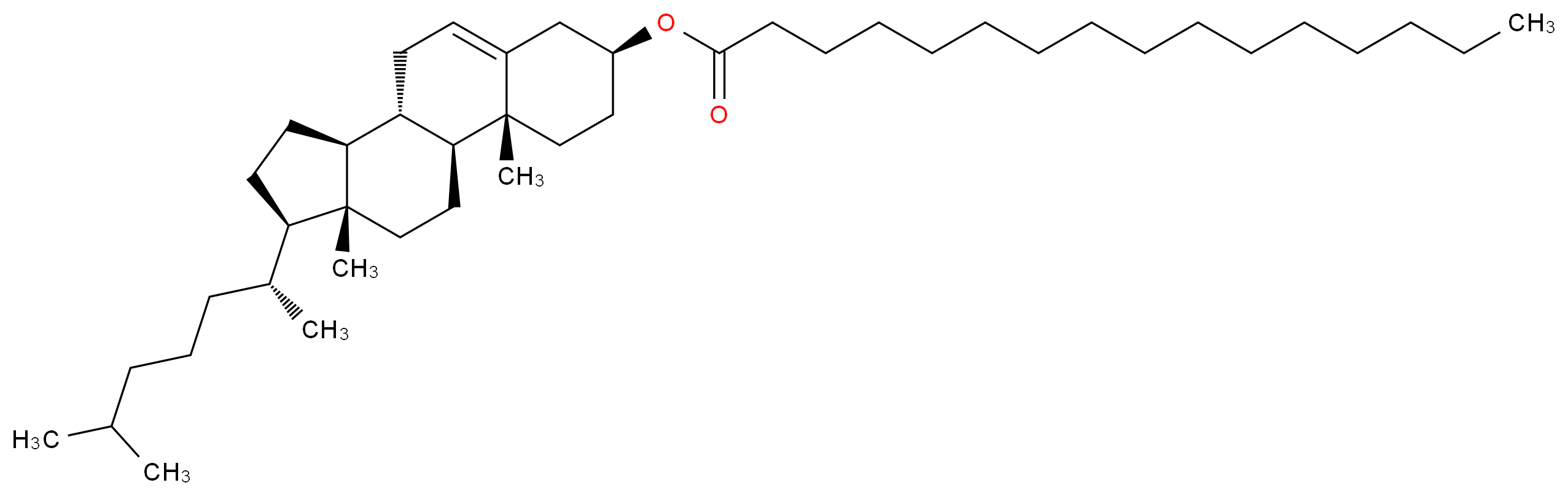 (1S,2R,5S,10S,11S,14R,15R)-2,15-dimethyl-14-[(2R)-6-methylheptan-2-yl]tetracyclo[8.7.0.0<sup>2</sup>,<sup>7</sup>.0<sup>1</sup><sup>1</sup>,<sup>1</sup><sup>5</sup>]heptadec-7-en-5-yl hexadecanoate_分子结构_CAS_601-34-3