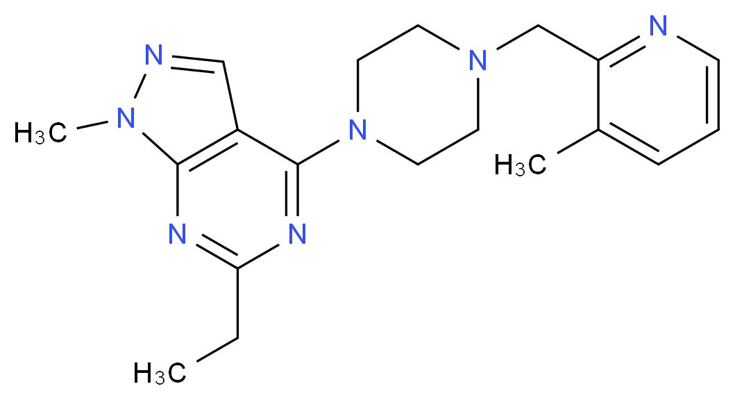 6-ethyl-1-methyl-4-{4-[(3-methyl-2-pyridinyl)methyl]-1-piperazinyl}-1H-pyrazolo[3,4-d]pyrimidine_分子结构_CAS_)