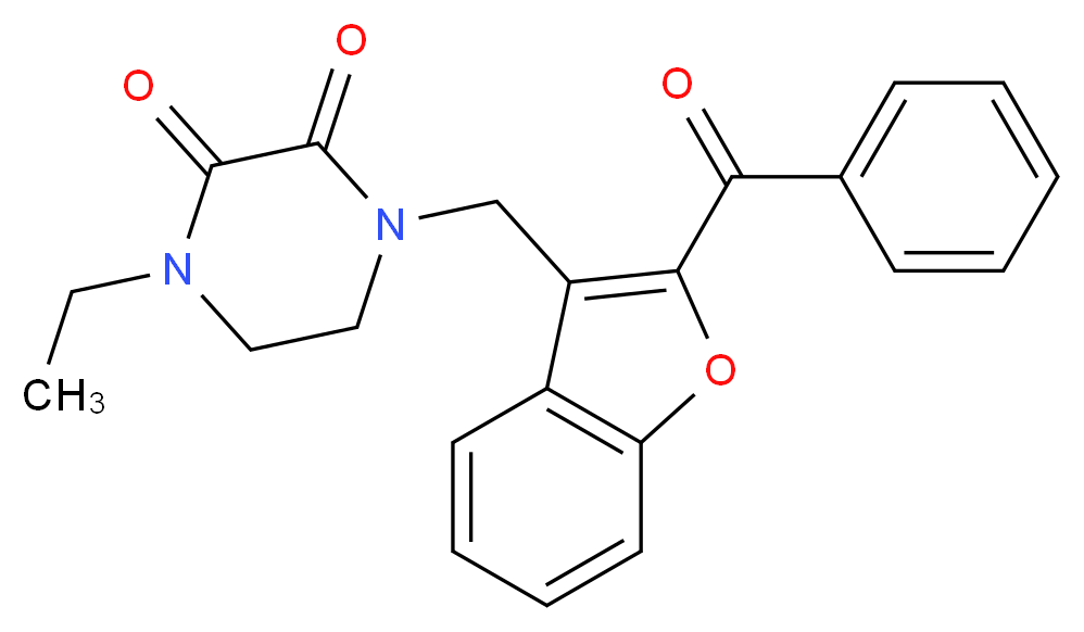 1-[(2-benzoyl-1-benzofuran-3-yl)methyl]-4-ethylpiperazine-2,3-dione_分子结构_CAS_)