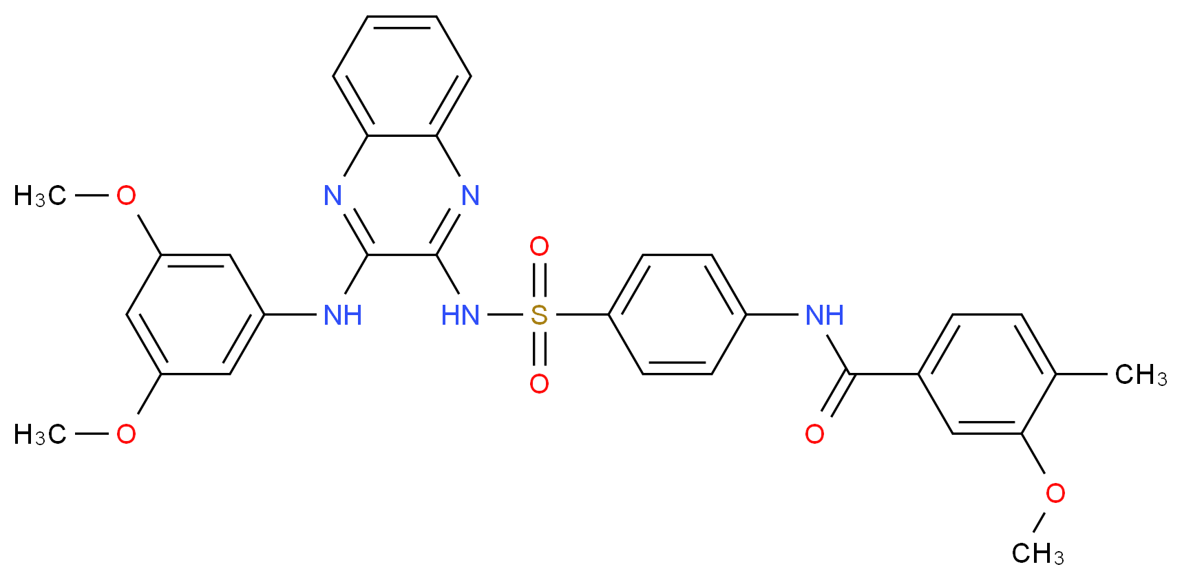 N-[4-({3-[(3,5-dimethoxyphenyl)amino]quinoxalin-2-yl}sulfamoyl)phenyl]-3-methoxy-4-methylbenzamide_分子结构_CAS_1123889-87-1