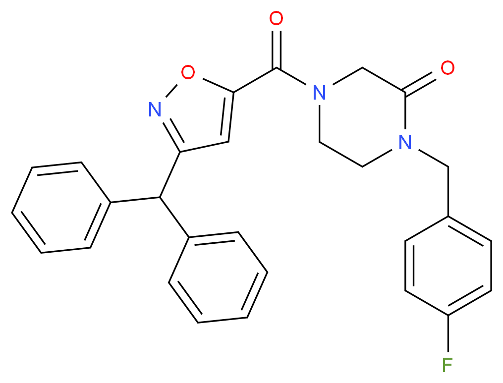 4-{[3-(diphenylmethyl)-5-isoxazolyl]carbonyl}-1-(4-fluorobenzyl)-2-piperazinone_分子结构_CAS_)