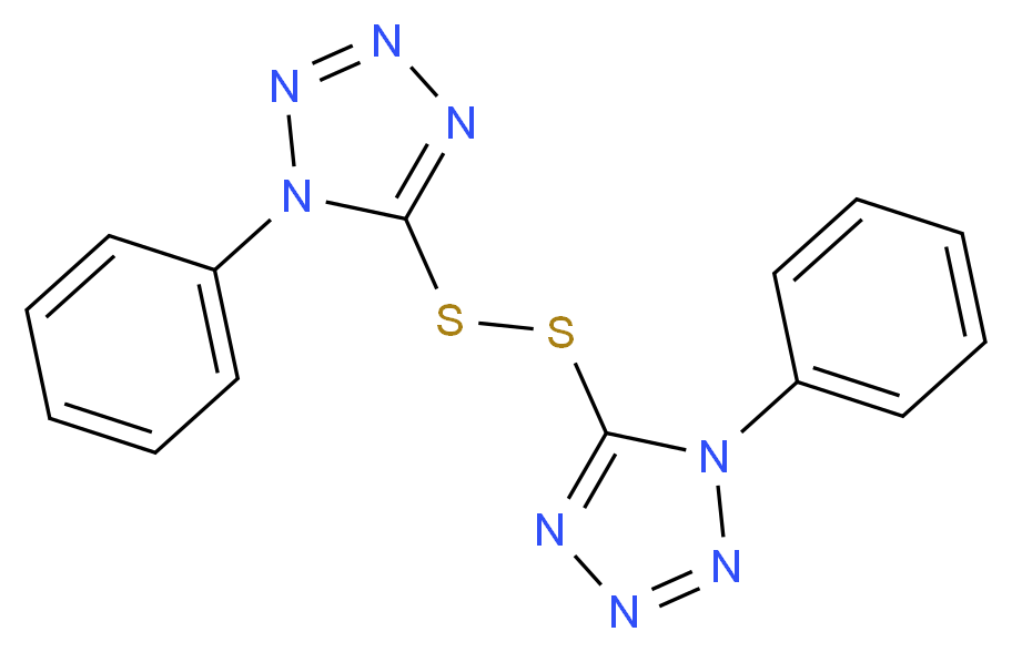 1-phenyl-5-[(1-phenyl-1H-1,2,3,4-tetrazol-5-yl)disulfanyl]-1H-1,2,3,4-tetrazole_分子结构_CAS_5117-07-7
