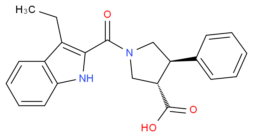 (3S*,4R*)-1-[(3-ethyl-1H-indol-2-yl)carbonyl]-4-phenylpyrrolidine-3-carboxylic acid_分子结构_CAS_)