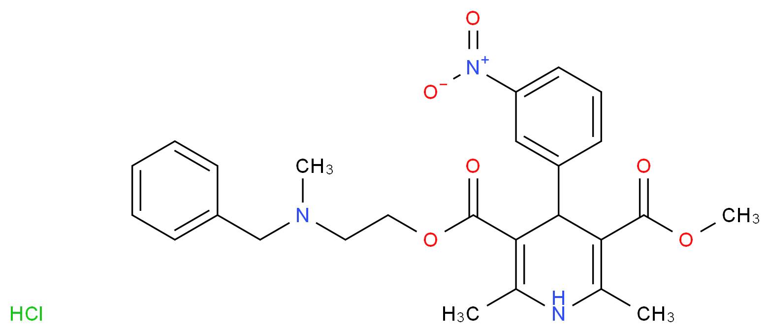 3-{2-[benzyl(methyl)amino]ethyl} 5-methyl 2,6-dimethyl-4-(3-nitrophenyl)-1,4-dihydropyridine-3,5-dicarboxylate hydrochloride_分子结构_CAS_54527-84-3