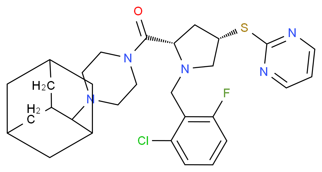 2-{[(3S,5S)-5-{[4-(2-adamantyl)-1-piperazinyl]carbonyl}-1-(2-chloro-6-fluorobenzyl)-3-pyrrolidinyl]thio}pyrimidine_分子结构_CAS_)