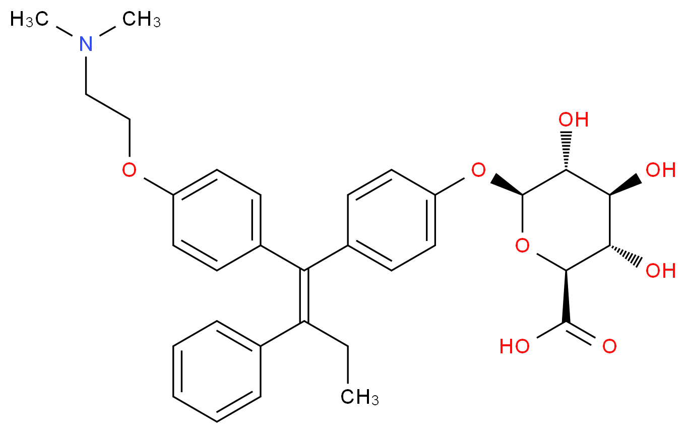 (2S,3S,4S,5R,6S)-6-{4-[(1E)-1-{4-[2-(dimethylamino)ethoxy]phenyl}-2-phenylbut-1-en-1-yl]phenoxy}-3,4,5-trihydroxyoxane-2-carboxylic acid_分子结构_CAS_152764-51-7