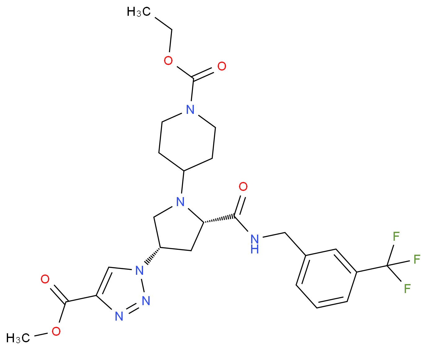 ethyl 4-[(2S,4S)-4-[4-(methoxycarbonyl)-1H-1,2,3-triazol-1-yl]-2-({[3-(trifluoromethyl)benzyl]amino}carbonyl)-1-pyrrolidinyl]-1-piperidinecarboxylate_分子结构_CAS_)