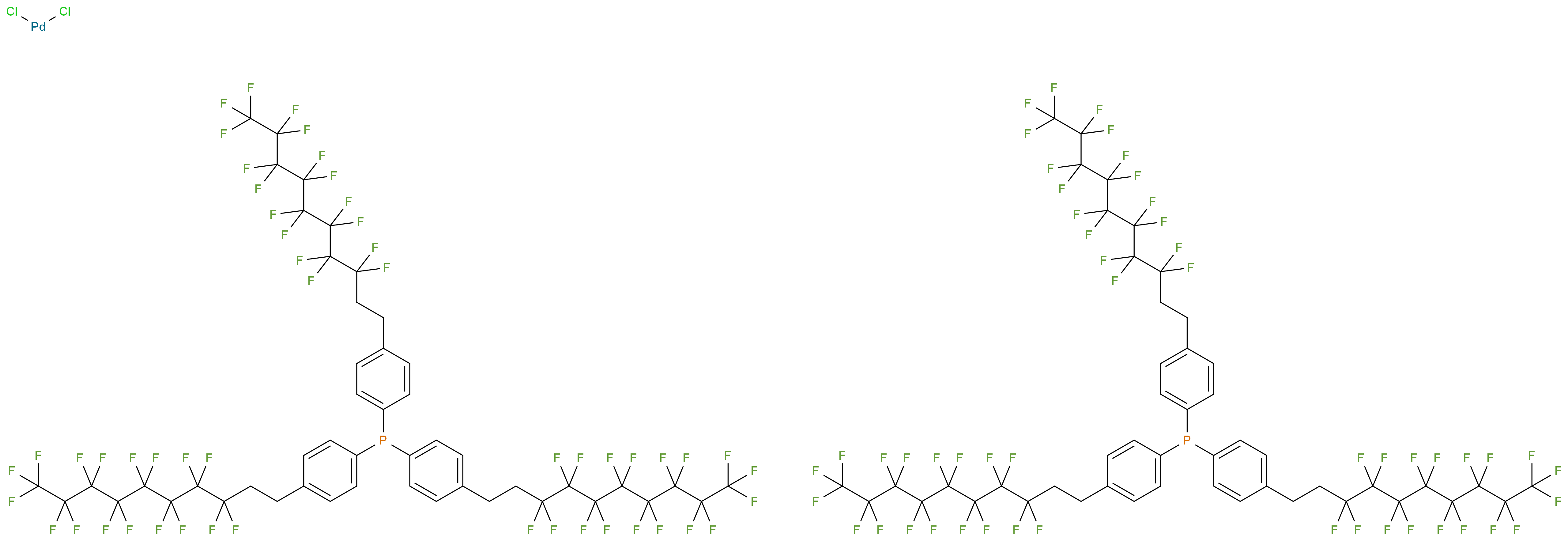 dichloropalladium; bis(tris[4-(3,3,4,4,5,5,6,6,7,7,8,8,9,9,10,10,10-heptadecafluorodecyl)phenyl]phosphane)_分子结构_CAS_326475-46-1