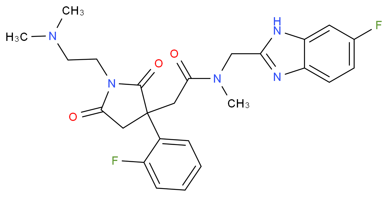 2-[1-[2-(dimethylamino)ethyl]-3-(2-fluorophenyl)-2,5-dioxo-3-pyrrolidinyl]-N-[(6-fluoro-1H-benzimidazol-2-yl)methyl]-N-methylacetamide_分子结构_CAS_)