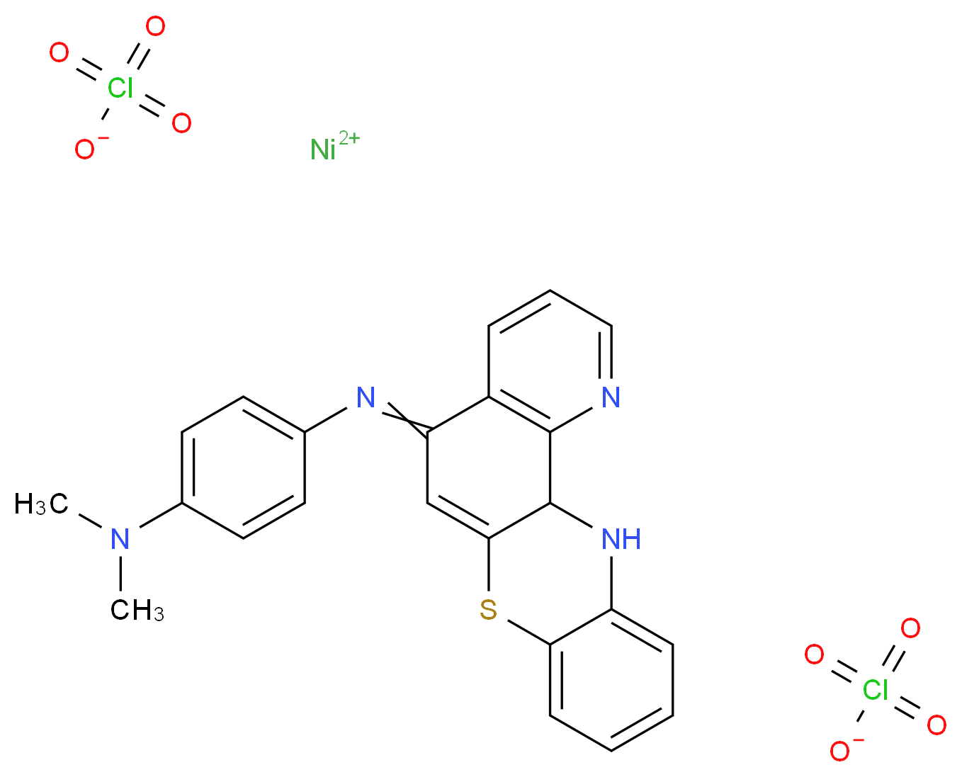 nickel(2+) ion 4-N-(12,12a-dihydro-5H-7-thia-1,12-diazatetraphen-5-ylidene)-1-N,1-N-dimethylbenzene-1,4-diamine diperchlorate_分子结构_CAS_120045-16-1