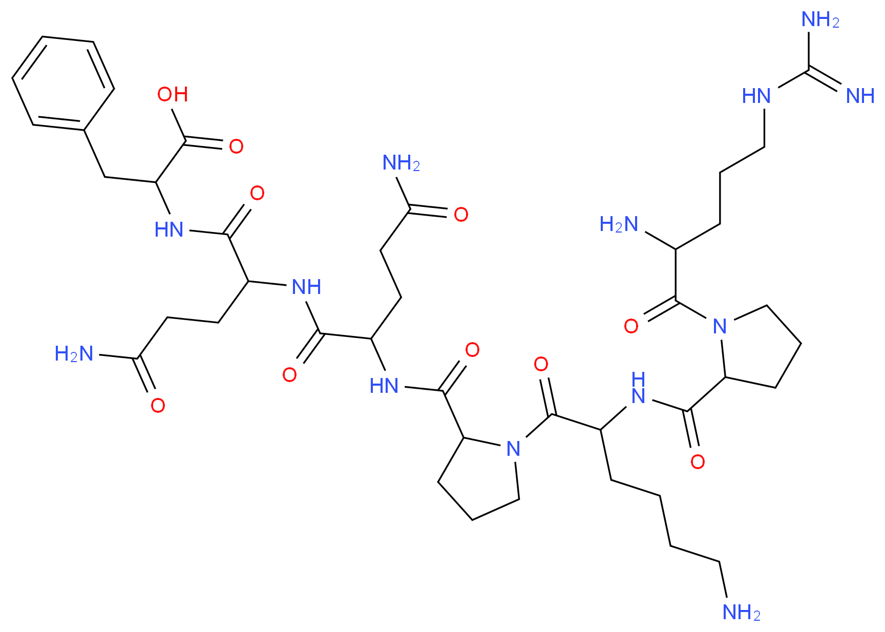 2-[2-(2-{[1-(6-amino-2-{[1-(2-amino-5-carbamimidamidopentanoyl)pyrrolidin-2-yl]formamido}hexanoyl)pyrrolidin-2-yl]formamido}-4-carbamoylbutanamido)-4-carbamoylbutanamido]-3-phenylpropanoic acid_分子结构_CAS_68060-49-1