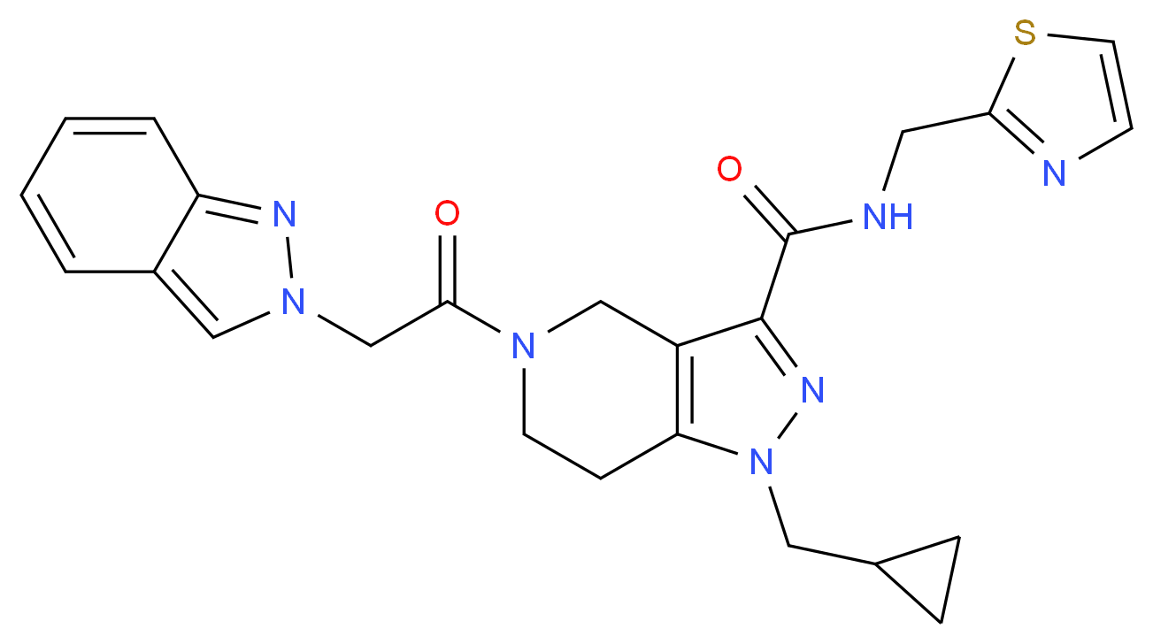 1-(cyclopropylmethyl)-5-(2H-indazol-2-ylacetyl)-N-(1,3-thiazol-2-ylmethyl)-4,5,6,7-tetrahydro-1H-pyrazolo[4,3-c]pyridine-3-carboxamide_分子结构_CAS_)