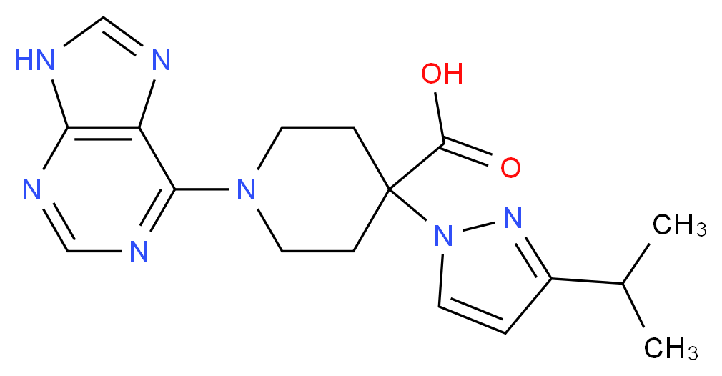 4-(3-isopropyl-1H-pyrazol-1-yl)-1-(9H-purin-6-yl)piperidine-4-carboxylic acid_分子结构_CAS_)