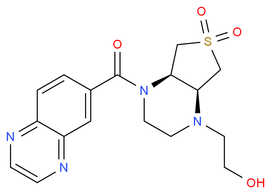2-[(4aR*,7aS*)-6,6-dioxido-4-(quinoxalin-6-ylcarbonyl)hexahydrothieno[3,4-b]pyrazin-1(2H)-yl]ethanol_分子结构_CAS_)