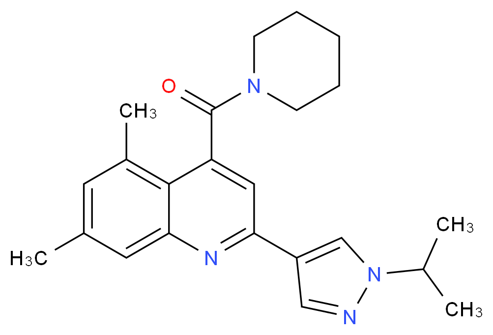 2-(1-isopropyl-1H-pyrazol-4-yl)-5,7-dimethyl-4-(piperidin-1-ylcarbonyl)quinoline_分子结构_CAS_)