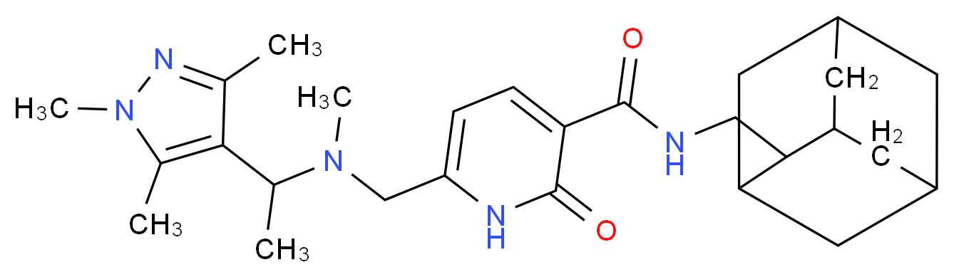 N-(2-adamantylmethyl)-6-({methyl[1-(1,3,5-trimethyl-1H-pyrazol-4-yl)ethyl]amino}methyl)-2-oxo-1,2-dihydro-3-pyridinecarboxamide_分子结构_CAS_)